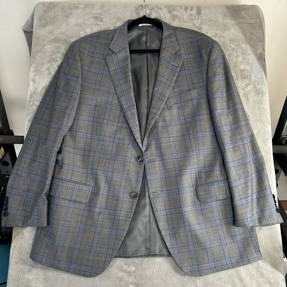 Peter‎ Millar Flynn Classic Fit Grey Plaid Wool Sport Coat Men's Size 44R Suit